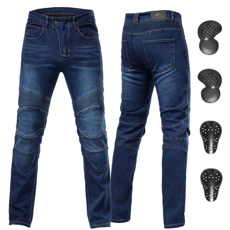Mens Protective Motorcycle Jeans with CE ArmorElastic Denim Riding Pants for AllSeason Cycling GearBlueM34W30L